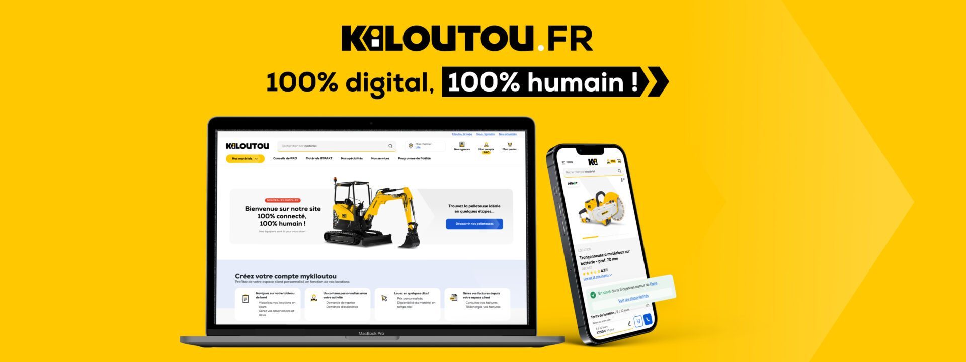 Pour accompagner la performance des chantiers de ses clients, kiloutou présente son nouveau site web “100% connecté, 100% humain”