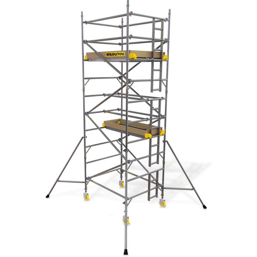 Andamio de aluminio estrecho con ruedas – 3,20 m – 2 plataformas – 1,85 × 0,75 m