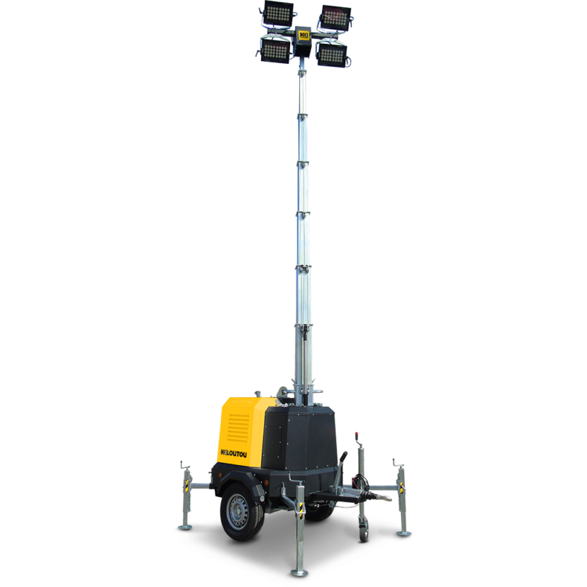 Torre de iluminación LED con remolque – 4 x 350 W – 4500 m²