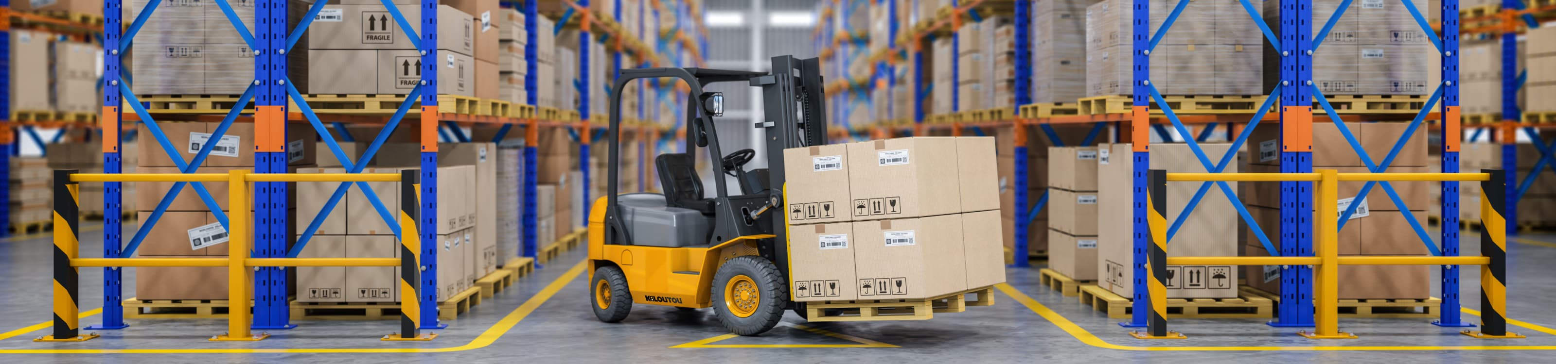 Carrello elevatore Kiloutou per il noleggio, ideale per movimentare carichi pesanti in cantieri e magazzini